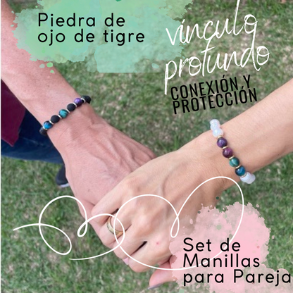 💙Conexión y Protección: Manillas de Piedra Azul de Ojo de Tigre Set Pareja🐯